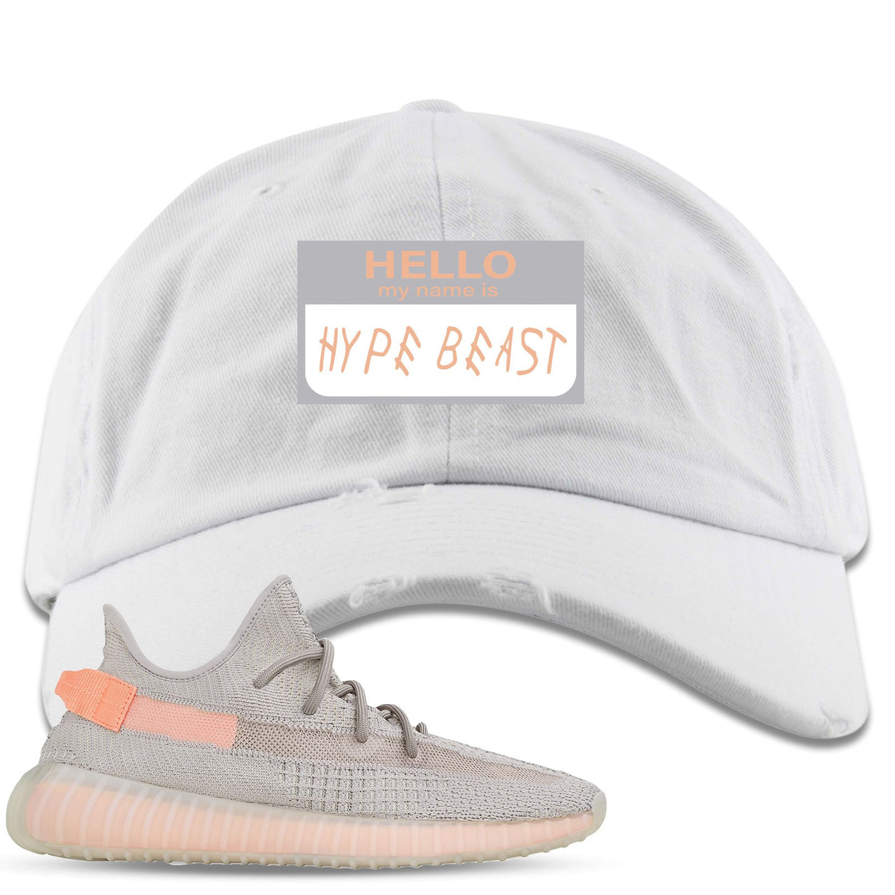 True Form v2 350s Distressed Dad Hat | Hello My Name Is Hype Beast Woe, White