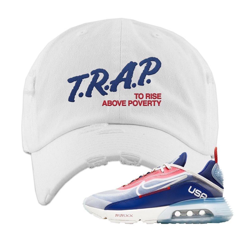 Team USA 2090s Distressed Dad Hat | Trap To Rise Above Poverty, White