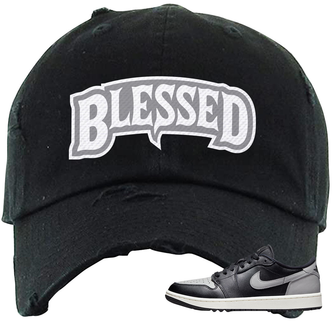 Shadow Golf Low 1s Distressed Dad Hat | Blessed Arch, Black