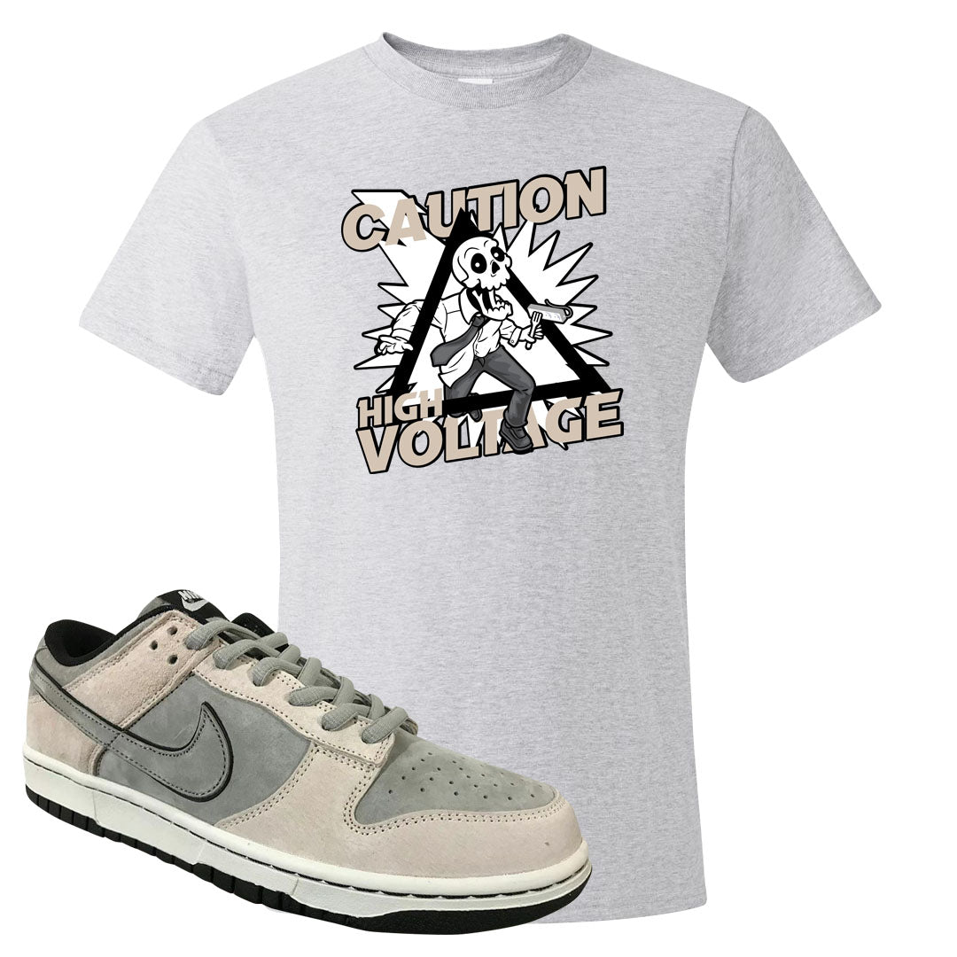 Rocky Earth Low Dunks T Shirt | Caution High Voltage, Ash