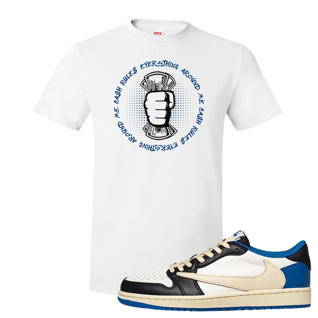 Sail Black Military Blue Shy Pink Low 1s T Shirt | Cash Rules Everything Around Me, White