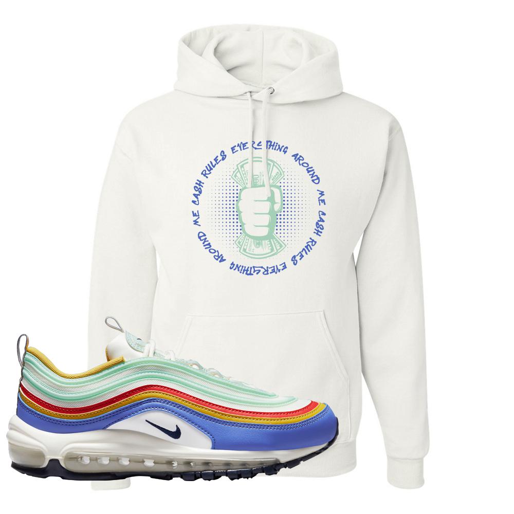 Multicolor 97s Hoodie | Cash Rules Everything Around Me, White