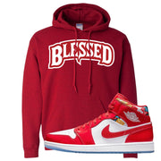 Barcelona Sweater Mid 1s Hoodie | Blessed Arch, Red