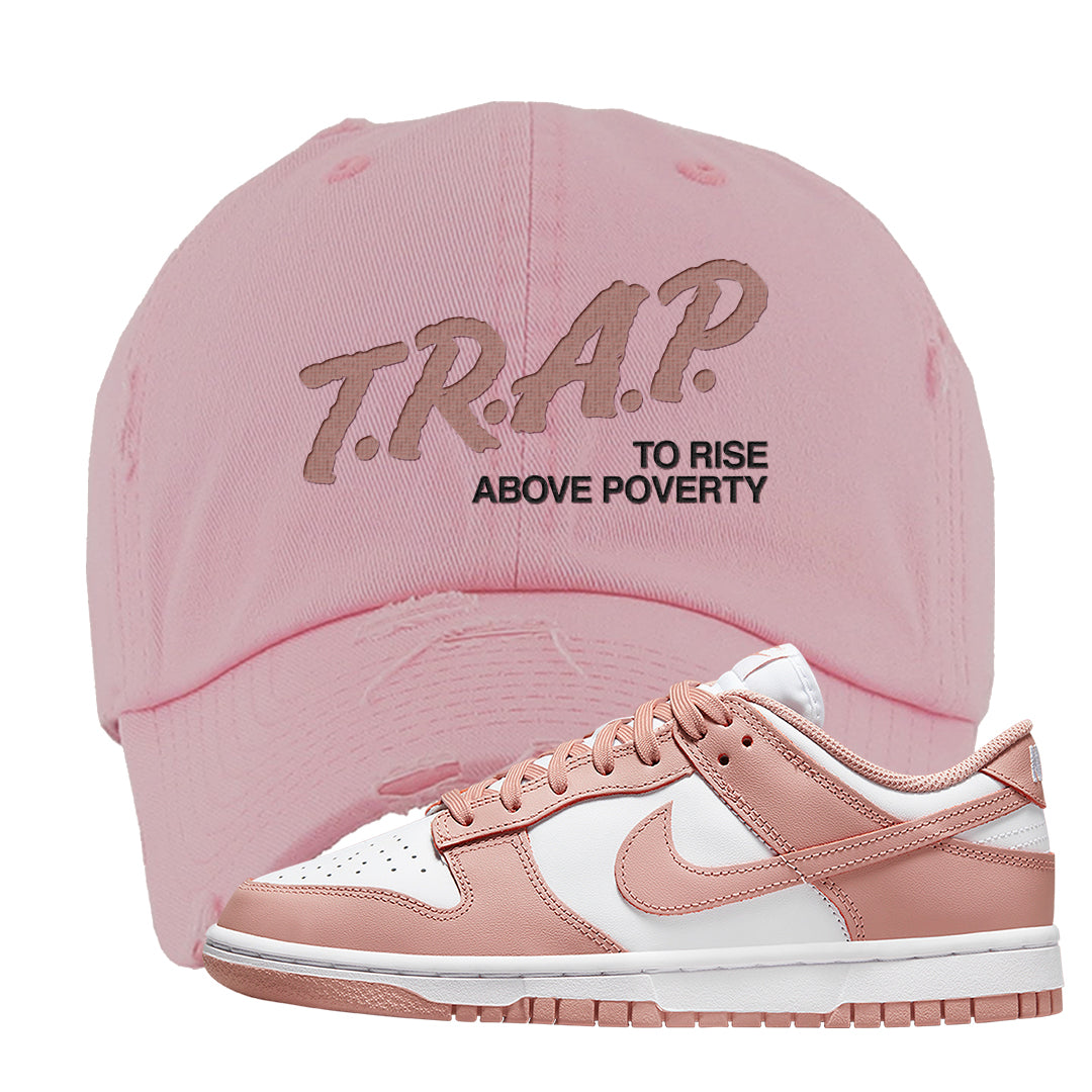 Rose Whisper Low Dunks Distressed Dad Hat | Trap To Rise Above Poverty, Light Pink