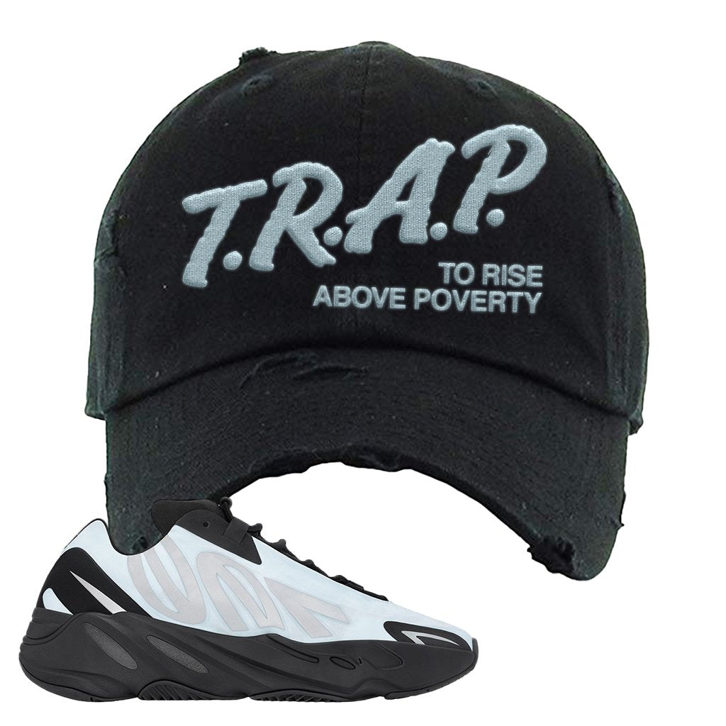 MNVN 700s Blue Tint Distressed Dad Hat | Trap To Rise Above Poverty, Black