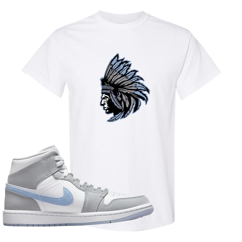 Air Jordan 1 Mid Grey Ice Blue T Shirt | Indian Chief, White