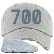 Yeezy Boost 700 V2 Hospital Blue 700 Sneaker Matching Light Gray Distressed Dad Hat