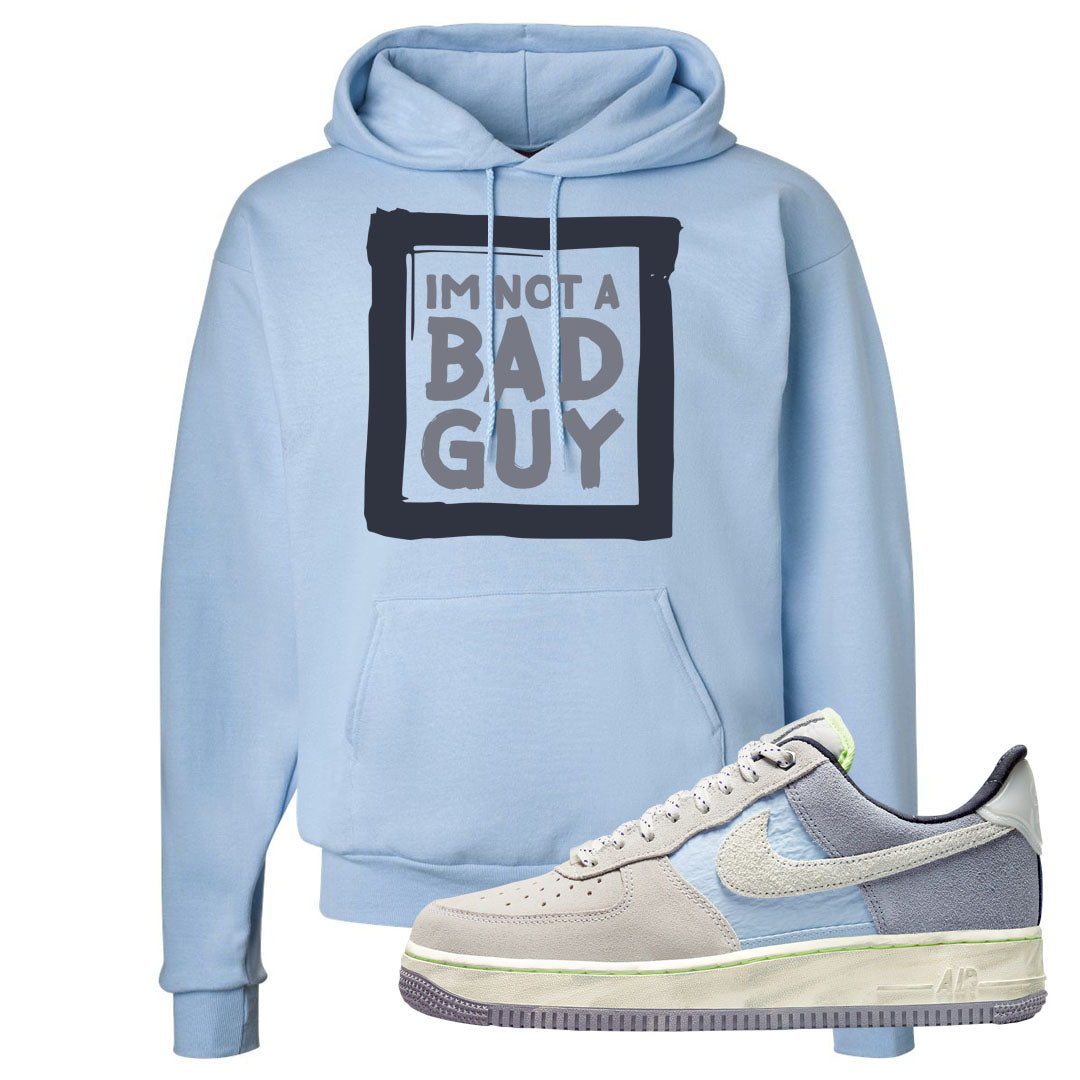 Womens Mountain White Blue AF 1s Hoodie | I'm Not A Bad Guy, Light Blue