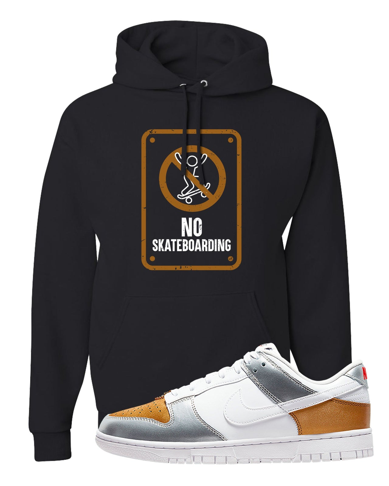 Gold Silver Red Low Dunks Hoodie | No Skating Sign, Black