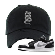 Air Jordan 1 Low Black Medium Grey Distressed Dad Hat | Coiled Snake, Black