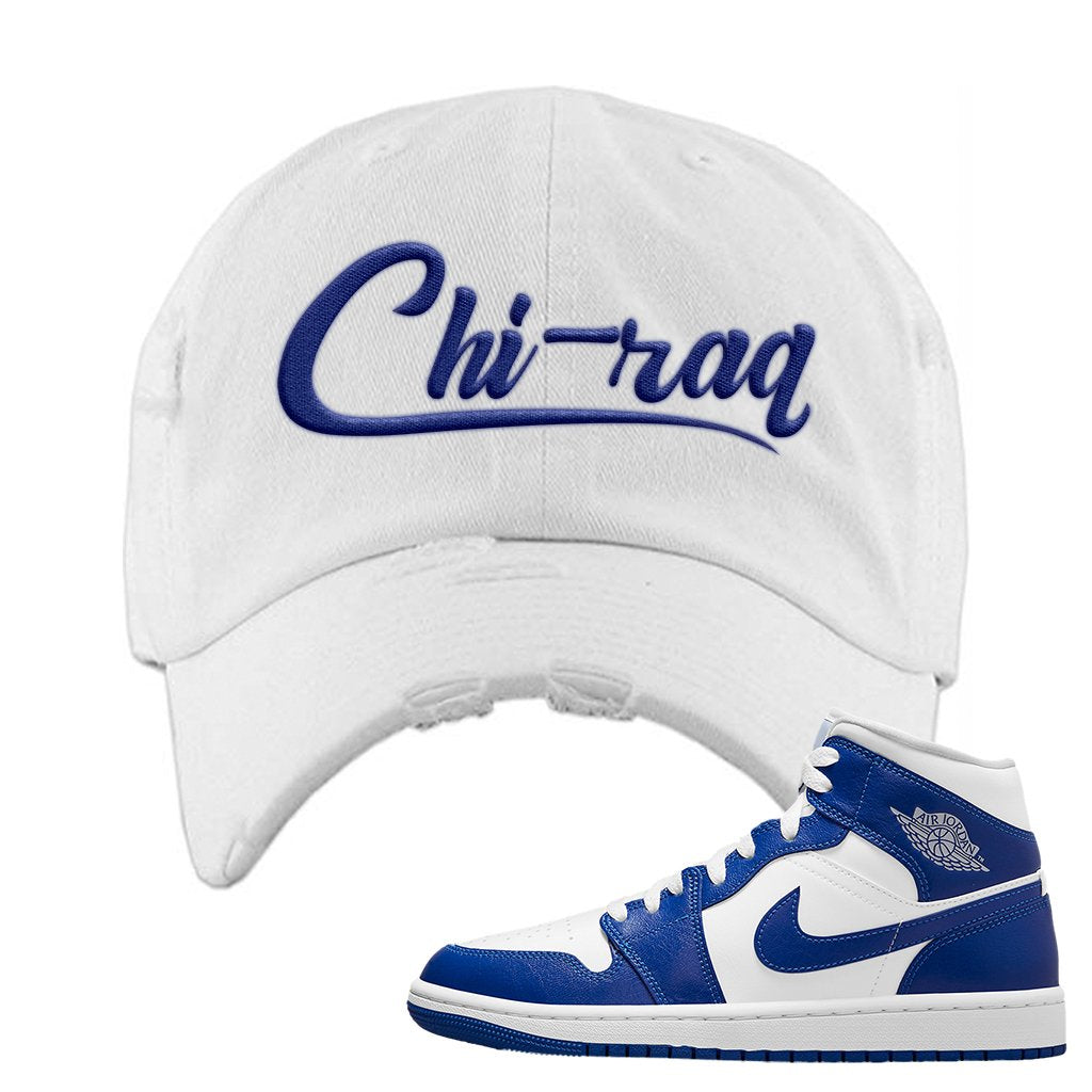 Air Jordan 1 Mid Kentucky Blue Distressed Dad Hat | Chiraq, White