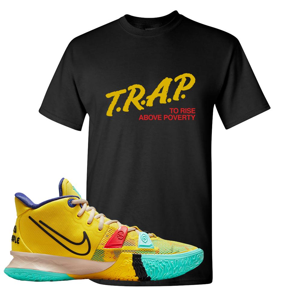 1 World 1 People Yellow 7s T Shirt | Trap To Rise Above Poverty, Black