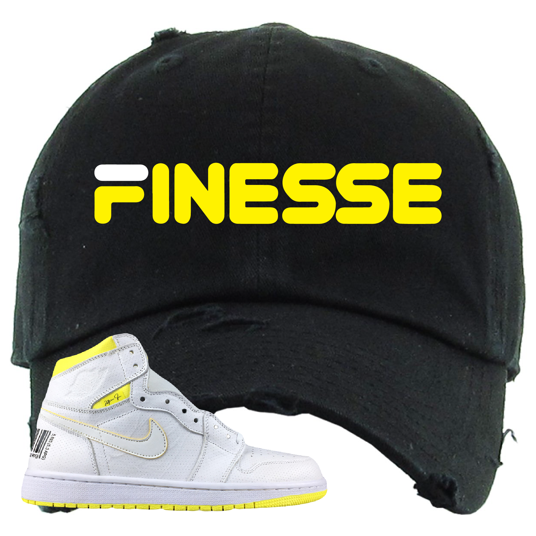 Jordan 1 First Class Flight Finesse Sneaker Matching Black Distressed Dad Hat