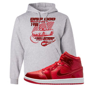 University Red Pomegranate Mid 1s Hoodie | Drip God Racing Club, Ash