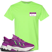 Ozweego Vivid Pink Sneaker Neon Green T Shirt | Tees to match Adidas Ozweego Vivid Pink Shoes | Hello my Name is Mami