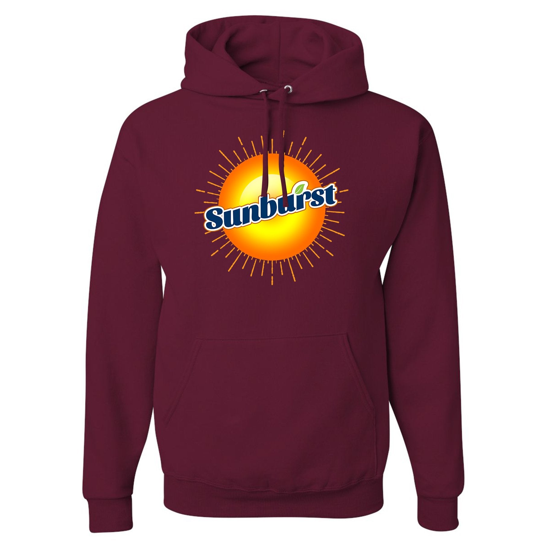 Printed on the front of the Air Max 97 Sunburst maroon sneaker matching hoodie is the Sunburst soda logo