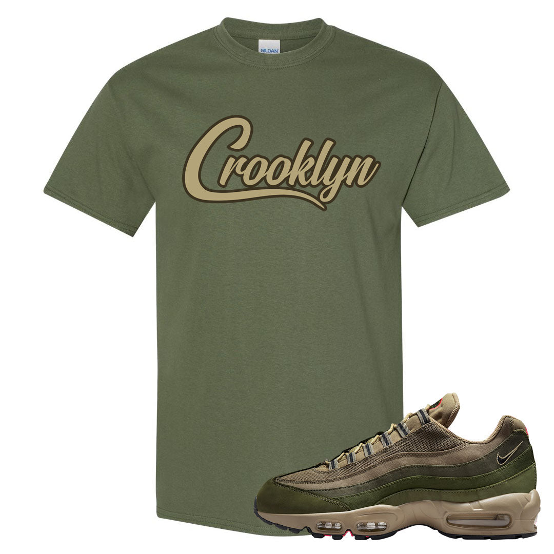 Medium Olive Rough Green 95s T Shirt | Crooklyn, Military Green