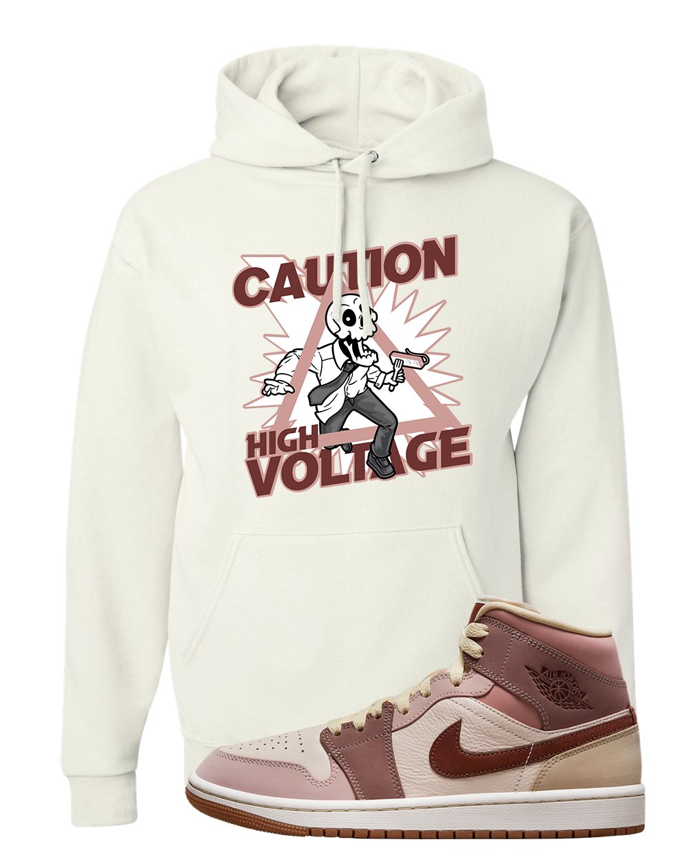 Pink Sand Mauve Mid 1s Hoodie | Caution High Voltage, White