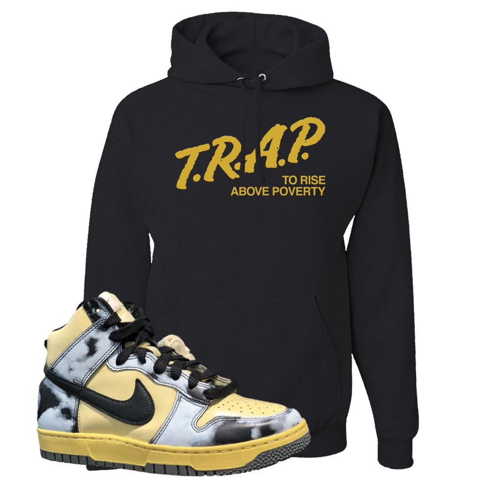 Acid Wash Yellow High Dunks Hoodie | Trap To Rise Above Poverty, Black