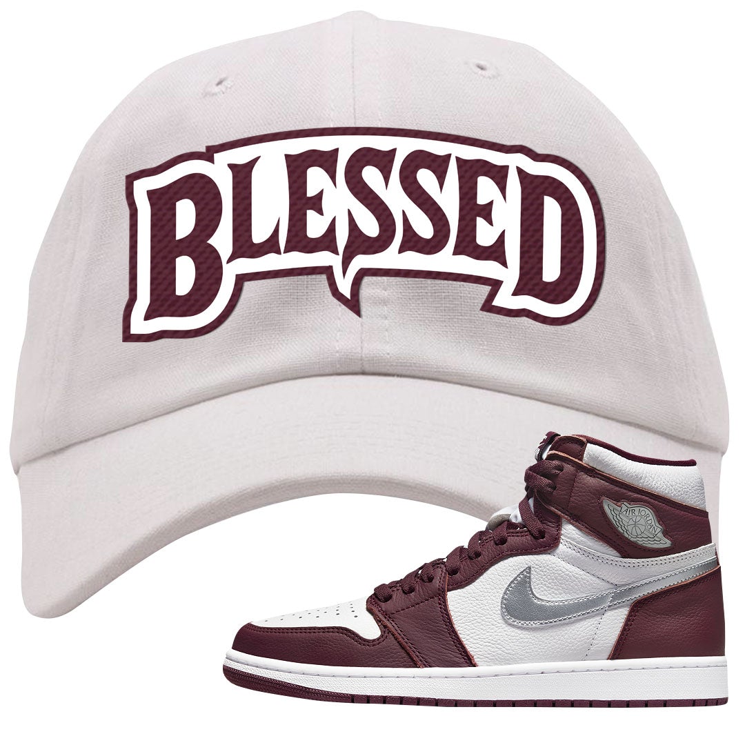 Bordeaux 1s Dad Hat | Blessed Arch, White