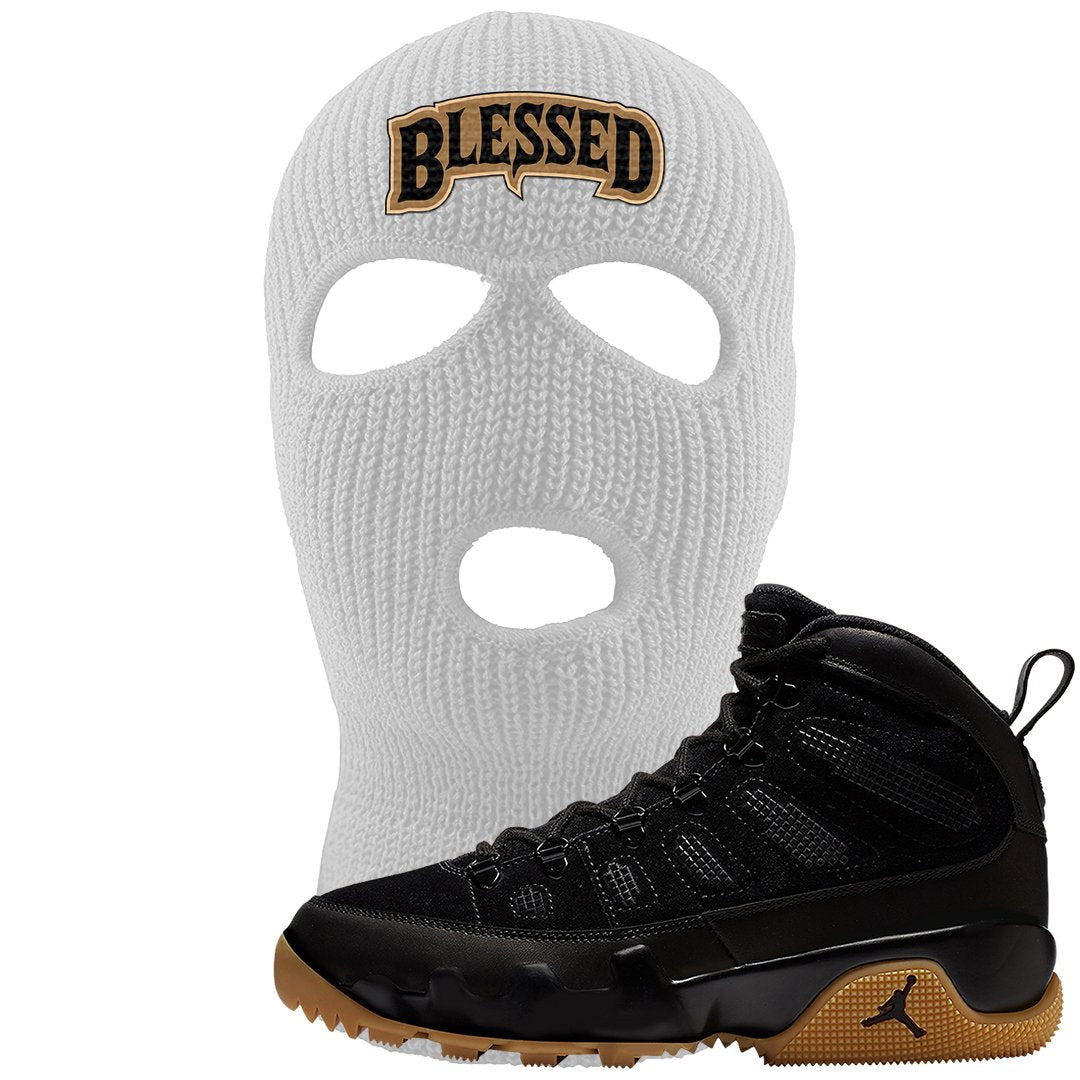 NRG Black Gum Boot 9s Ski Mask | Blessed Arch, White
