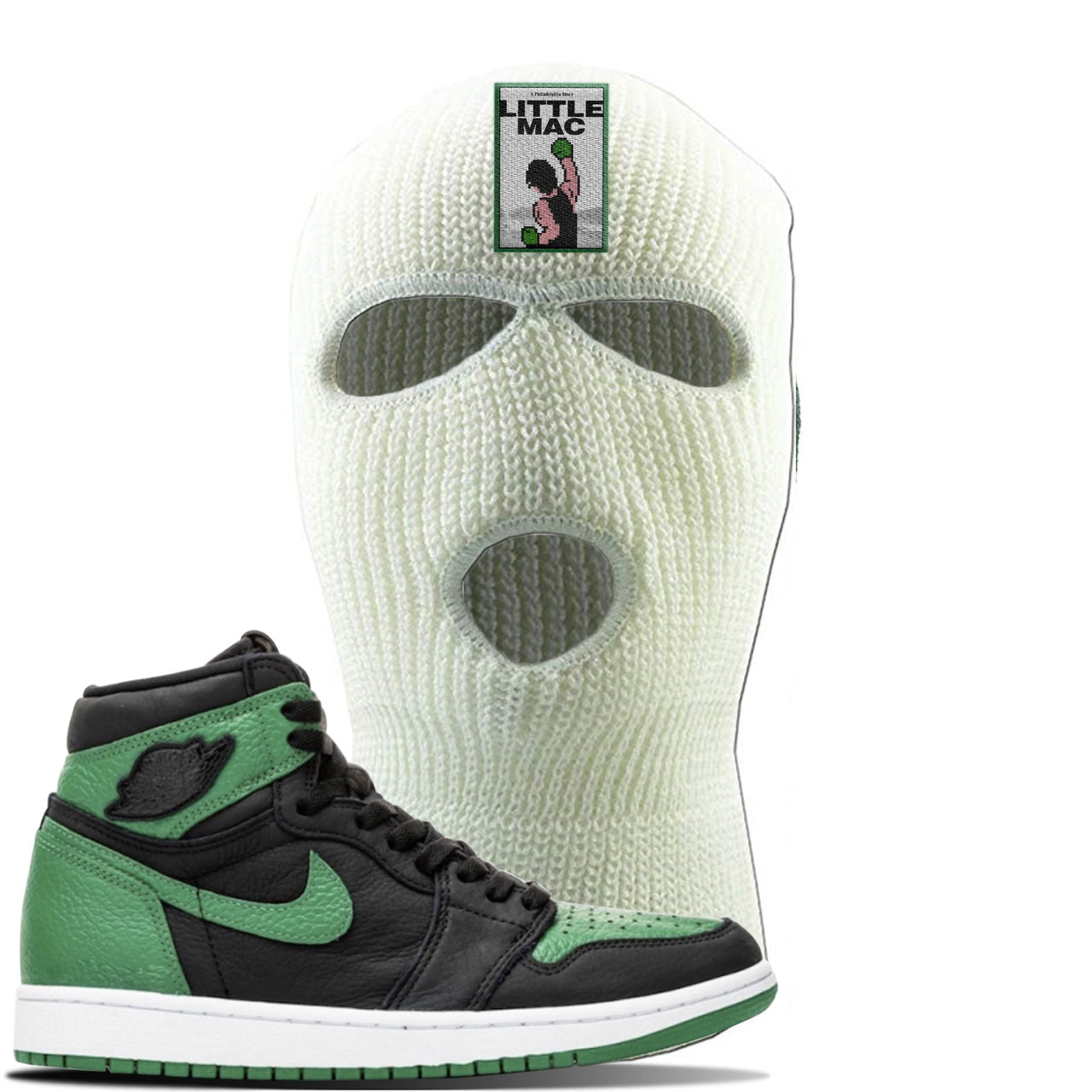 Jordan 1 Retro High OG Pine Green Gym Sneaker White Ski Mask | Hat to match Air Jordan 1 Retro High OG Pine Green Gym Shoes | Little Mac A Philly Story