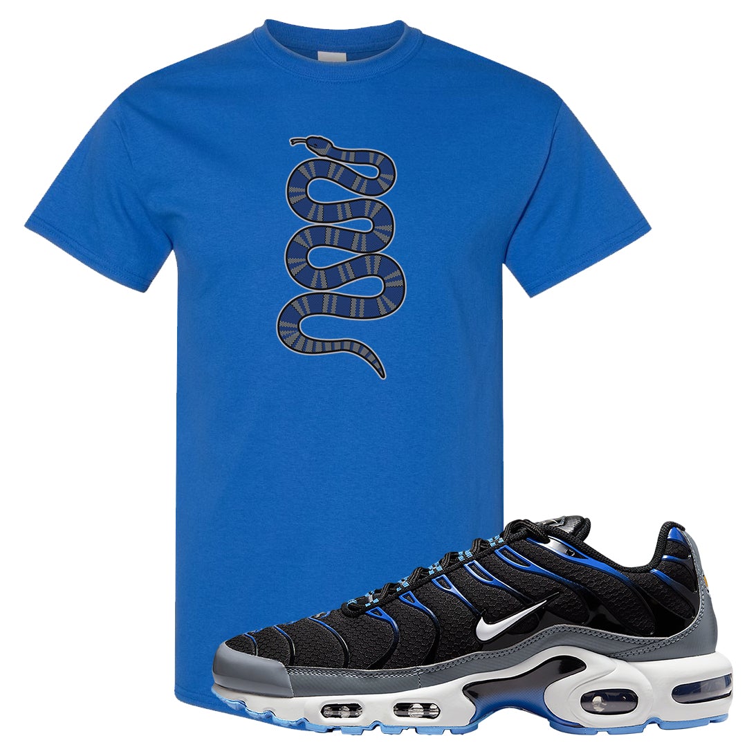 University Blue Black Pluses T Shirt | Coiled Snake, Royal