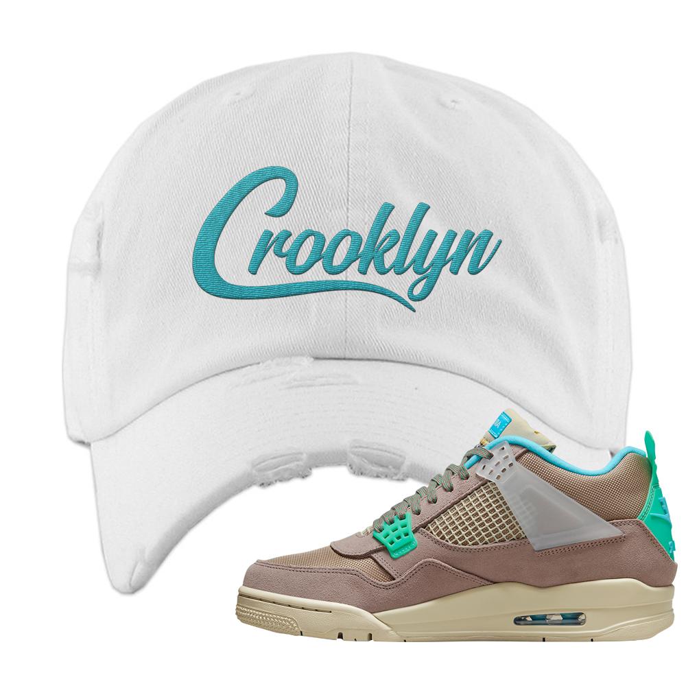 Taupe Haze 4s Distressed Dad Hat | Crooklyn, White