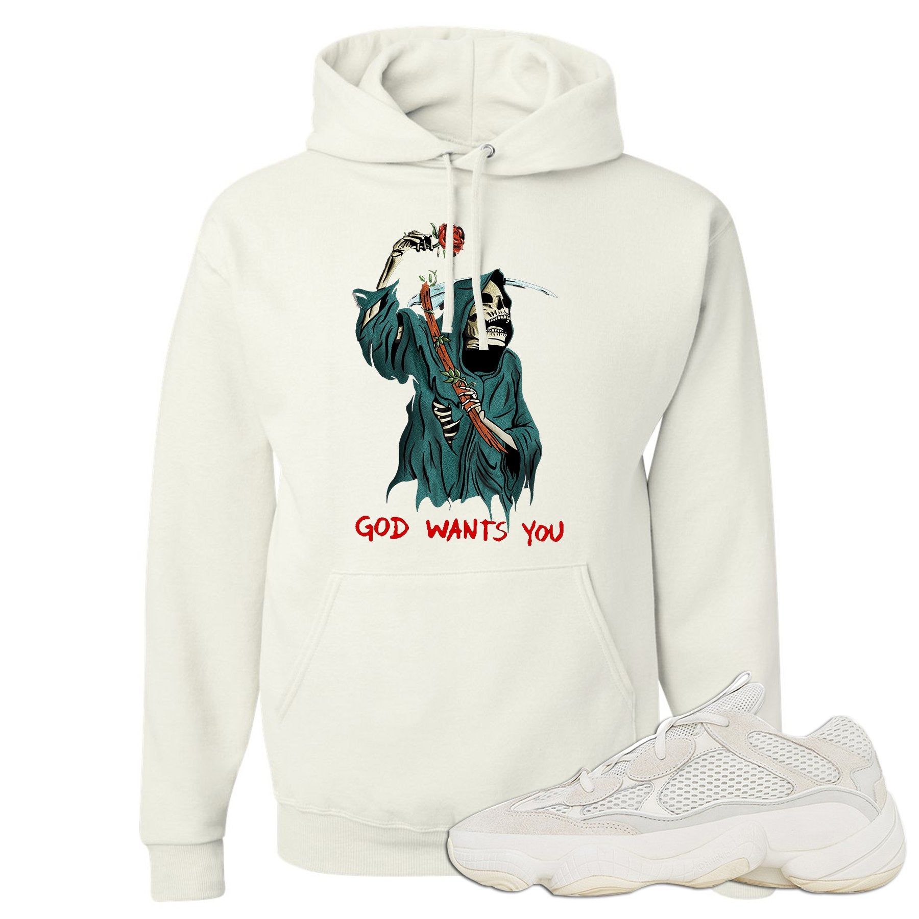 Bone White 500s Hoodie | God Wants You Reaper, White