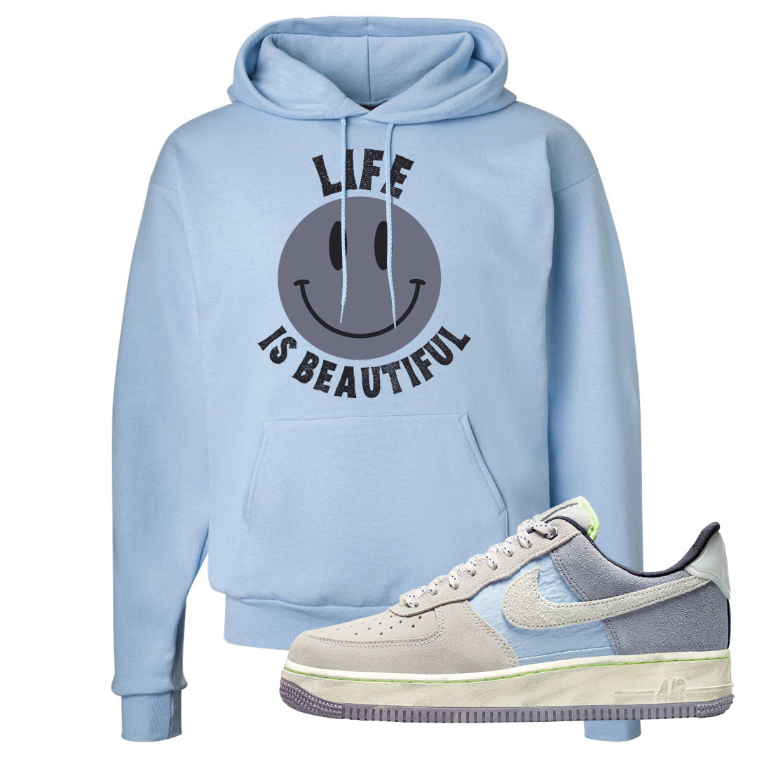 Womens Mountain White Blue AF 1s Hoodie | Smile Life Is Beautiful, Ash