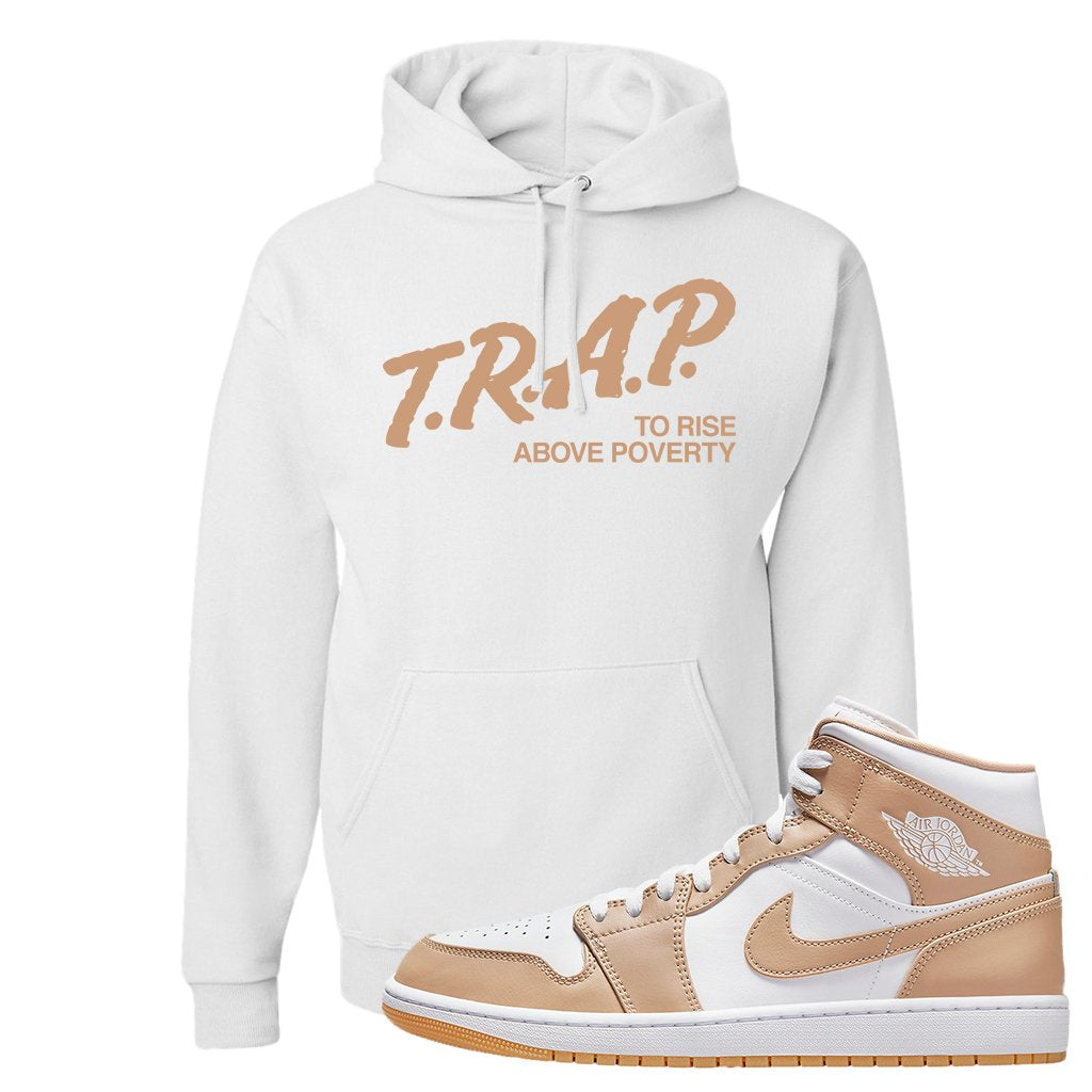 Air Jordan 1 Mid Tan Leather Hoodie | Trap To Rise Above Poverty, White