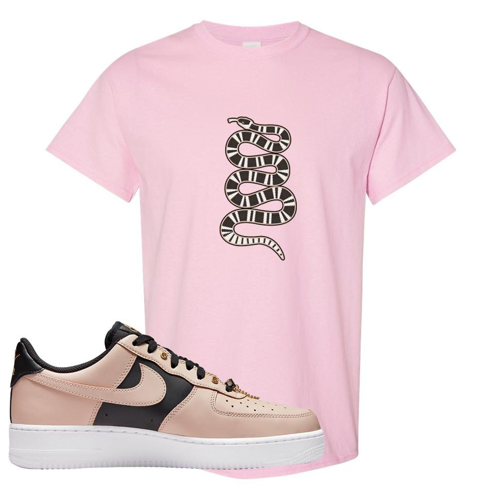 Air Force 1 Low Bling Tan Leather T Shirt | Coiled Snake, Light Pink