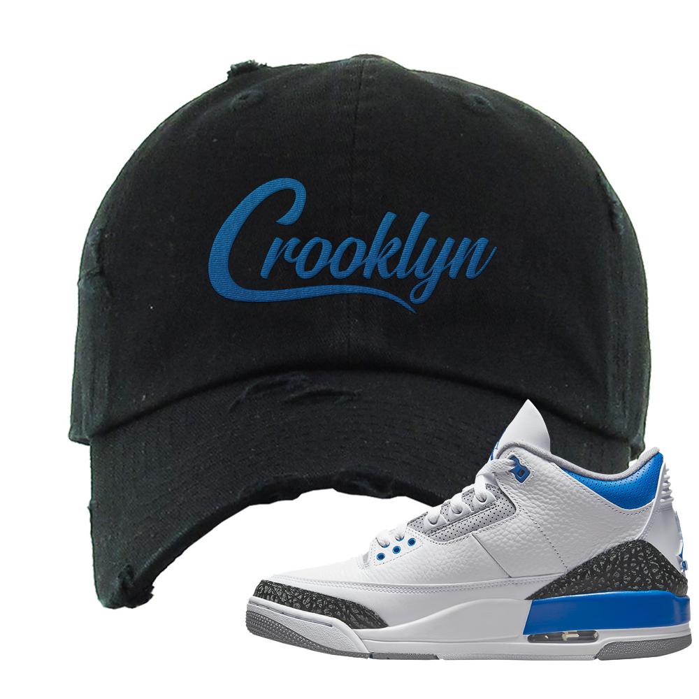 Racer Blue 3s Distressed Dad Hat | Crooklyn, Black