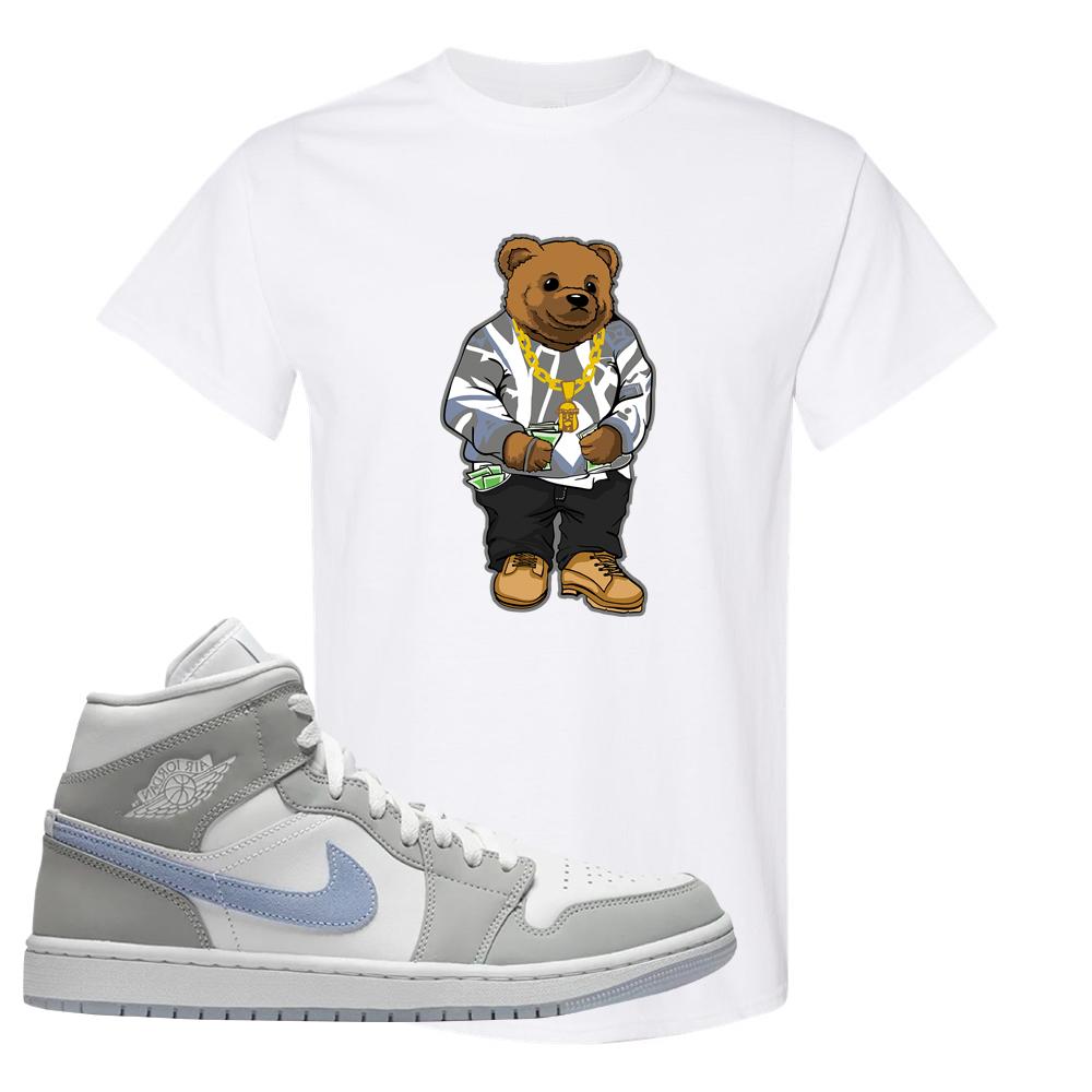 Wolf Grey Mid 1s T Shirt | Sweater Bear, White