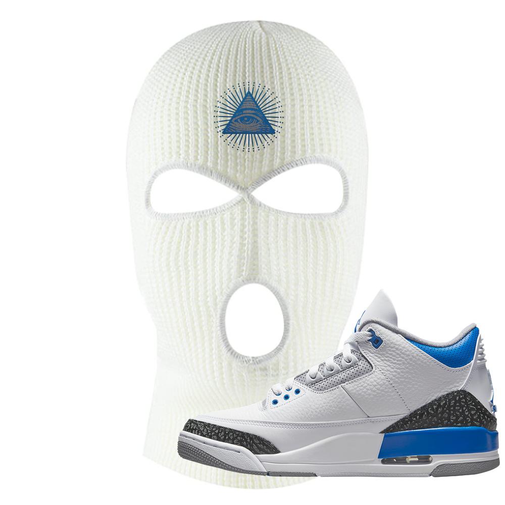 Racer Blue 3s Ski Mask | All Seeing Eye, White