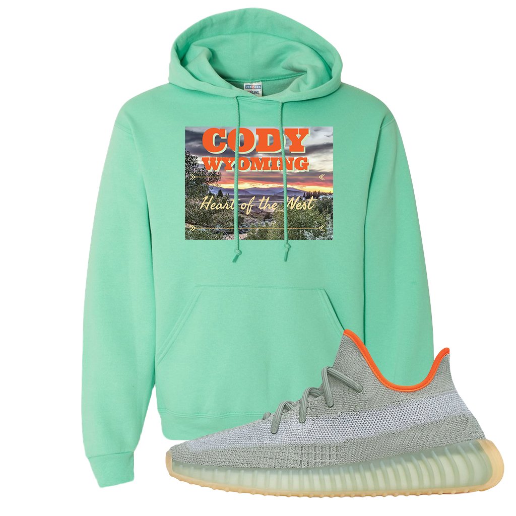Yeezy 350 V2 Desert Sage Sneaker Pullover Hoodie | Cody Wyoming Heart Of The West | Cool Mint