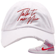 Valentine's Day Mid 1s Distressed Dad Hat | Talk To Me Nice, White