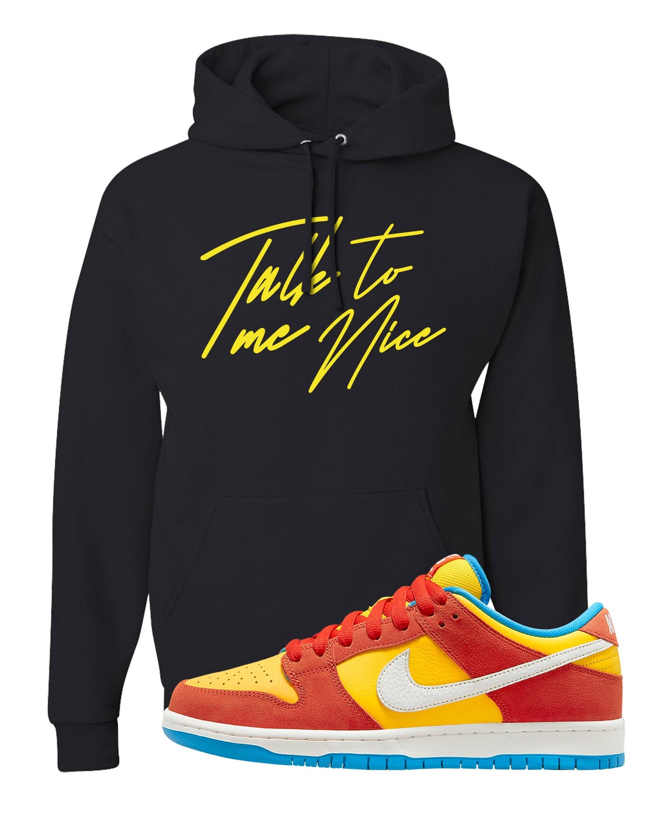 Habanero Red Gold Blue Low Dunks Hoodie | Talk To Me Nice, Black