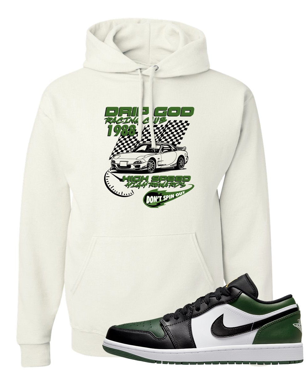 Green Toe Low 1s Hoodie | Drip God Racing Club, White
