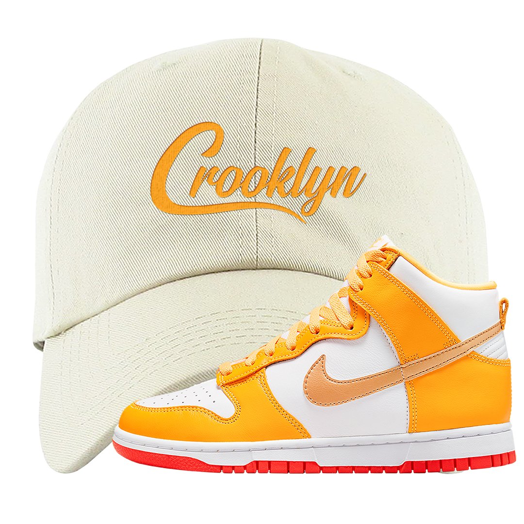 Yellow Gold Orange High Dunks Dad Hat | Crooklyn, White