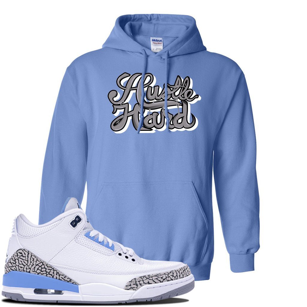 Jordan 3 UNC Sneaker Carolina Blue Pullover Hoodie | Hoodie to match Nike Air Jordan 3 UNC Shoes | Hustle Hard