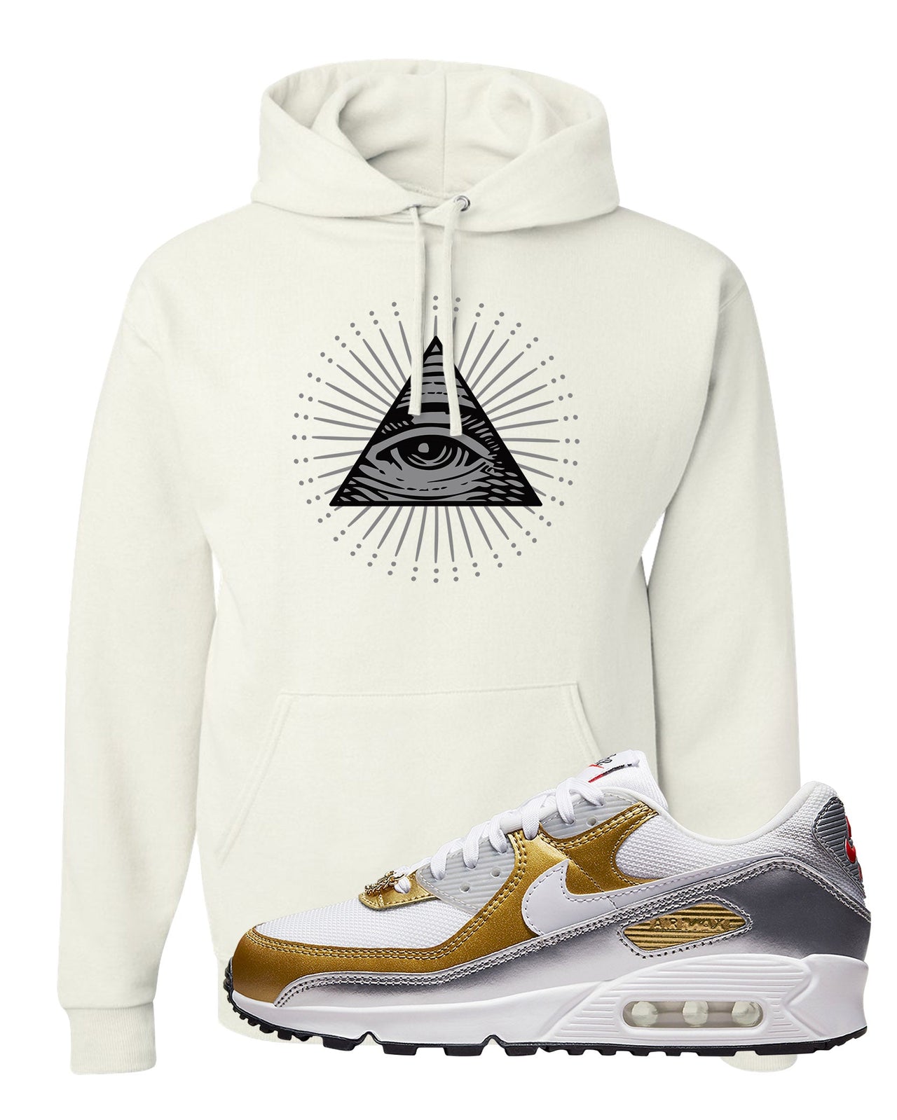 Gold Silver 90s Hoodie | All Seeing Eye, White