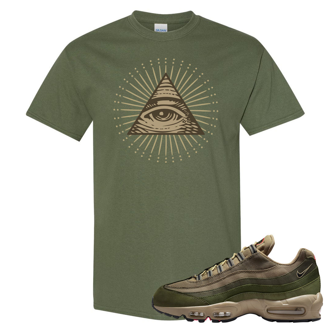 Medium Olive Rough Green 95s T Shirt | All Seeing Eye, Military Green