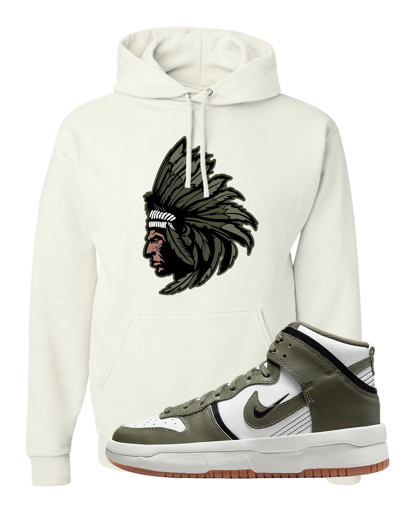 Cargo Khaki Rebel High Dunks Hoodie | Indian Chief, White