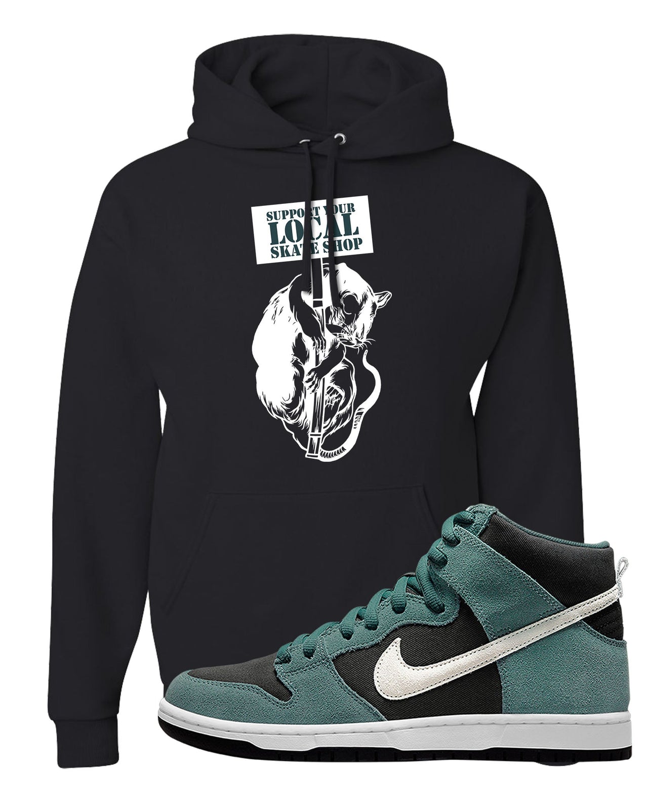 Green Suede High Dunks Hoodie | Support Your Local Skate Shop, Black