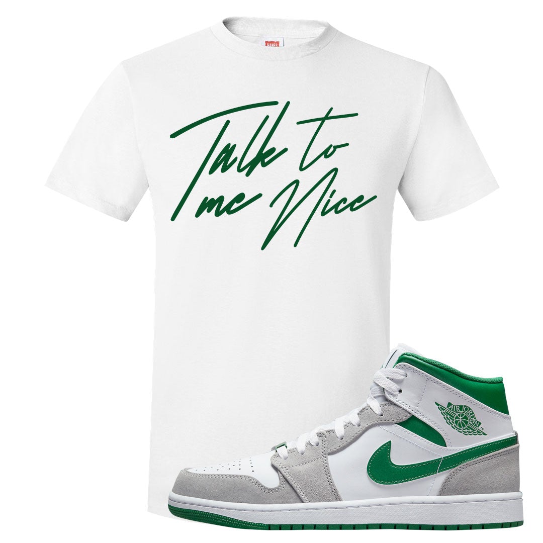 Light Smoke Pine Green Mid 1s T Shirt | Talk To Me Nice, White