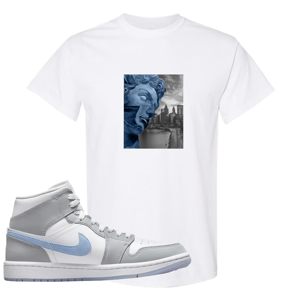 Air Jordan 1 Mid Grey Ice Blue T Shirt | Miguel, White