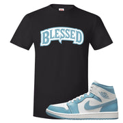 University Blue Mid 1s T Shirt | Blessed Arch, Black
