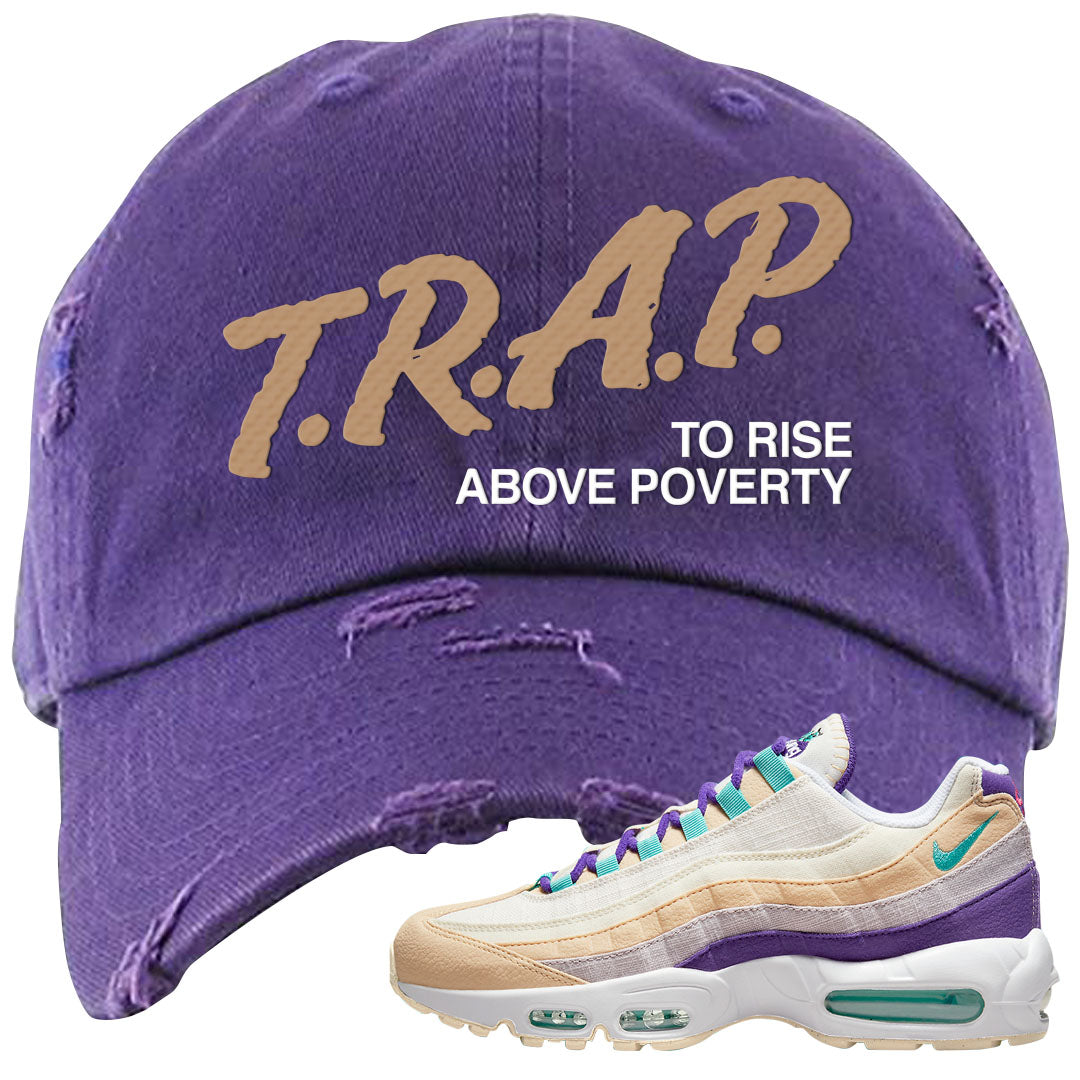 Sprung Natural Purple 95s Distressed Dad Hat | Trap To Rise Above Poverty, Purple