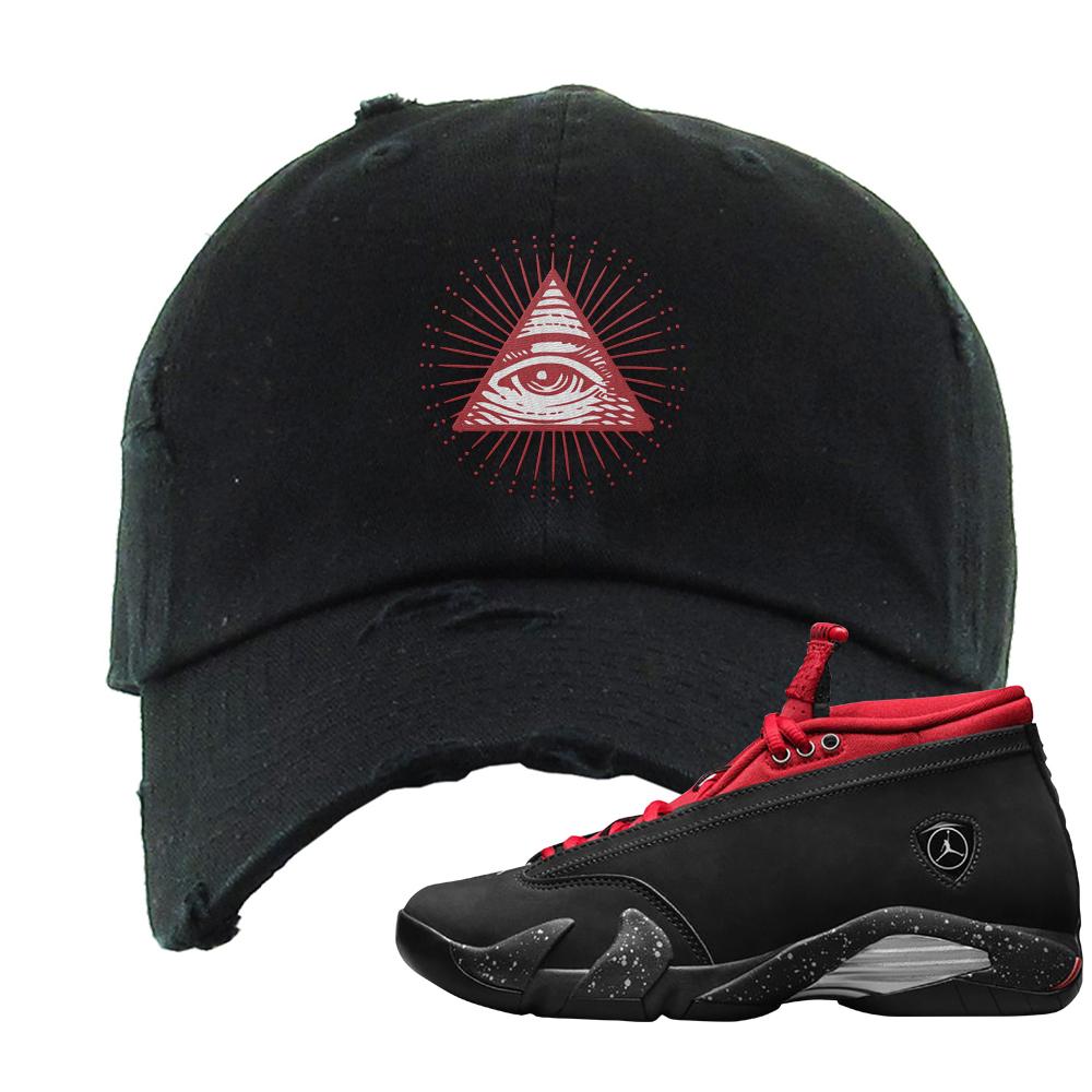 Red Lipstick Low 14s Distressed Dad Hat | All Seeing Eye, Black
